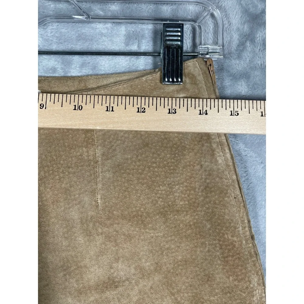Margaret Godfrey Suede Leather Pants Womens Size 4 Tan Beige Vintage Straight - Picture 6 of 10